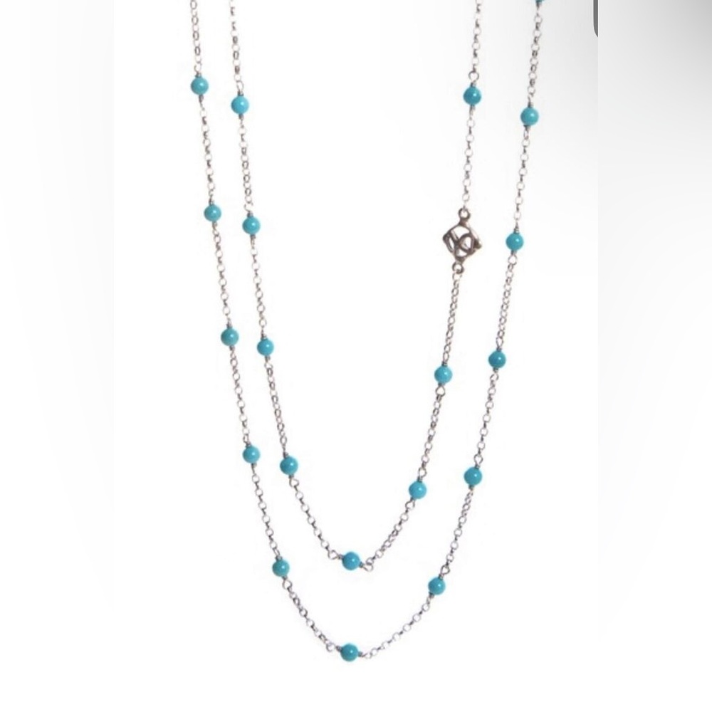 DAVID YURMAN STERLING SILVER LONG LAYERING CHAIN WITH TURQUOISE BEADS 36” BNWOT
